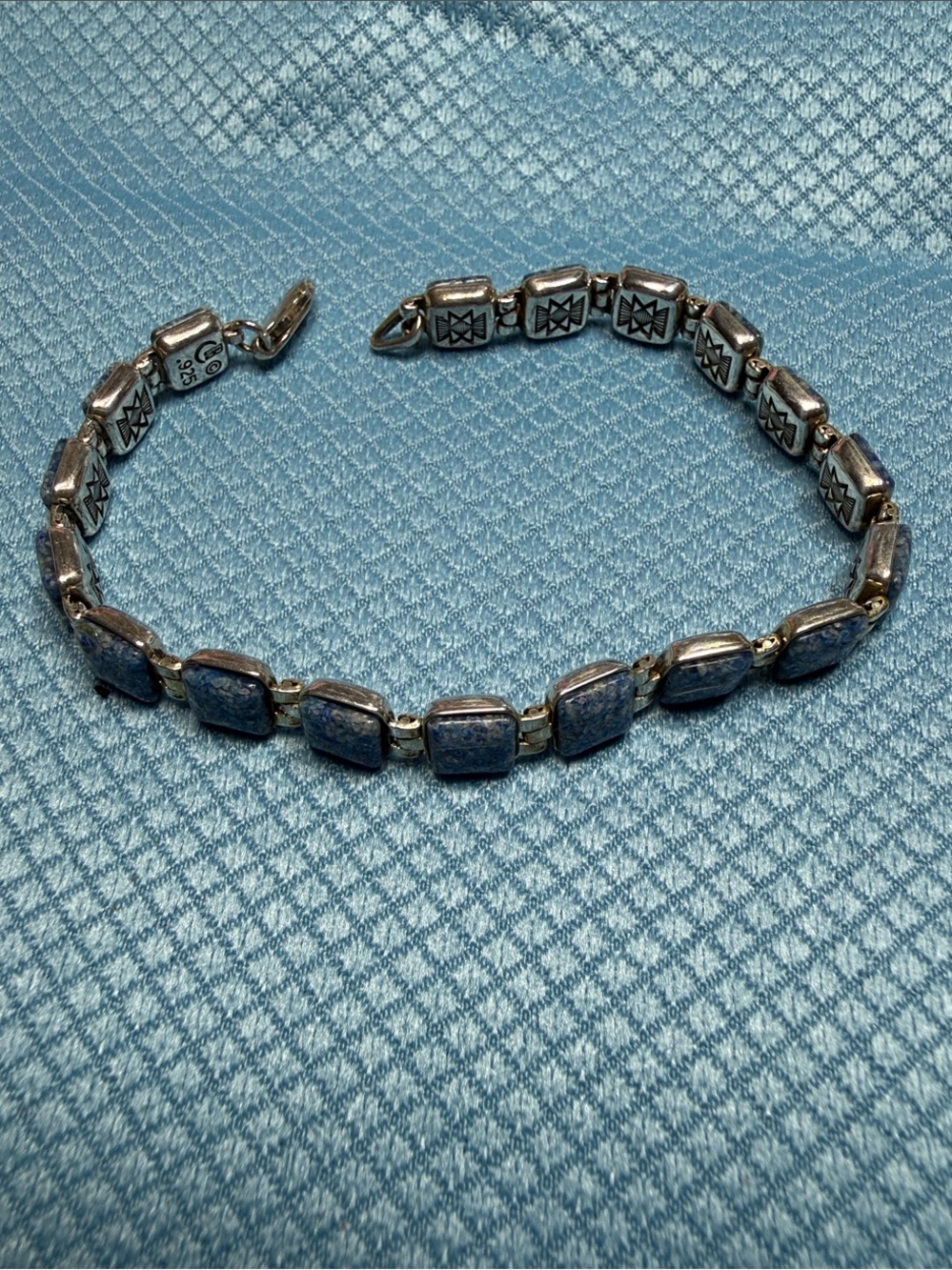 Carolyn Pollack 925 Silver Bracelet with Lapis Blue Stone Squares -7.5 inch